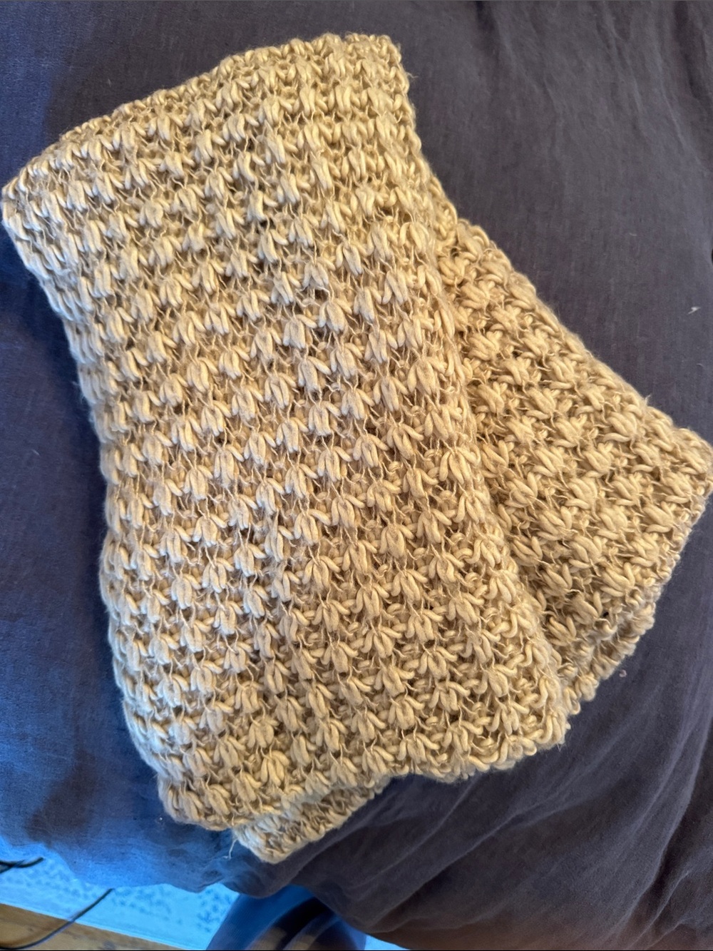 Tube Hand-Knit Textured Scarf in Warm Camel